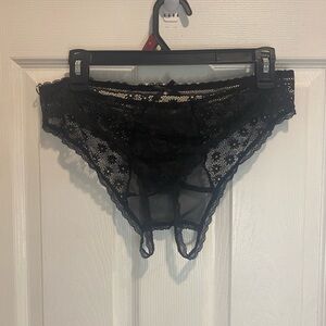 Black Lace Sheer Crotchless  Panties